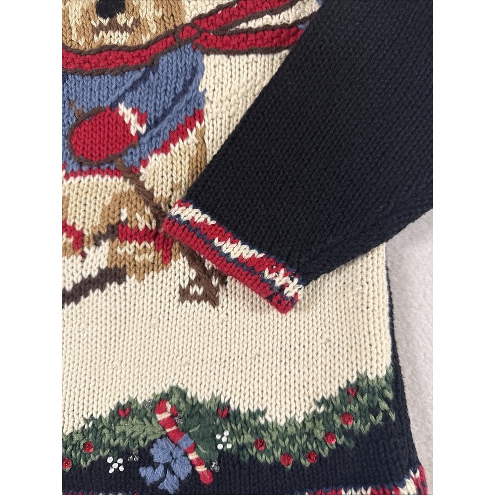 Vtg 90's Christmas Sweater Women's PMed 3D Patriotic Bear Skiing American Beaded - Picture 5 of 16